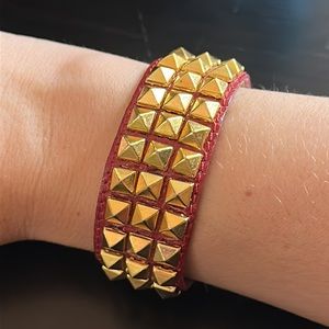 Matt Bernson leather studded bracelet red and gold